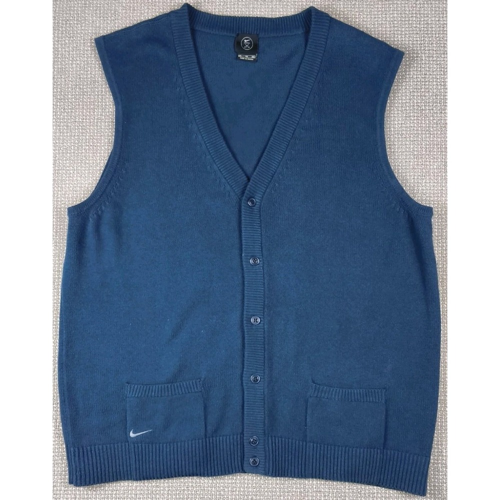 Vintage Nike Golf Sweater Vest Button Down Blue Knit Men's Size XL Y2K